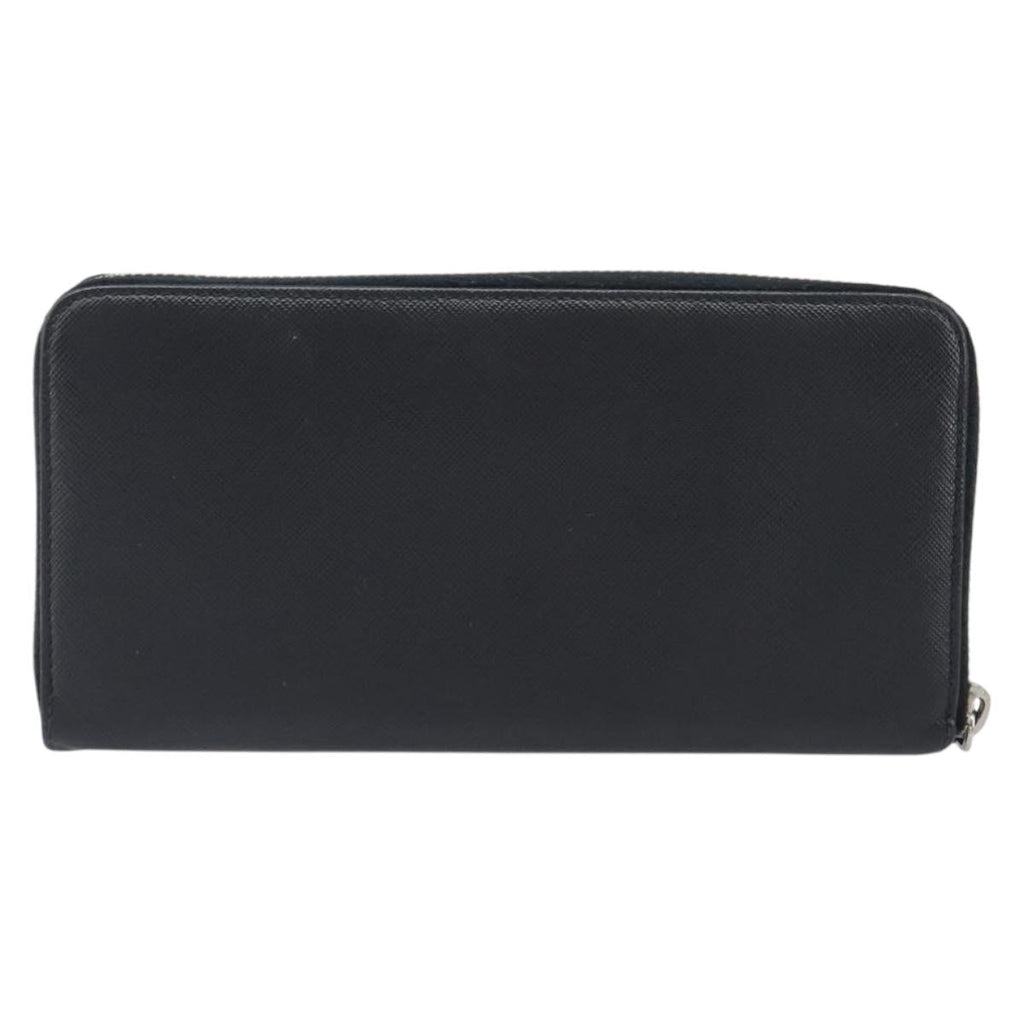 PRADA Long Wallet Safiano Leather Black Silver Auth bs36866
