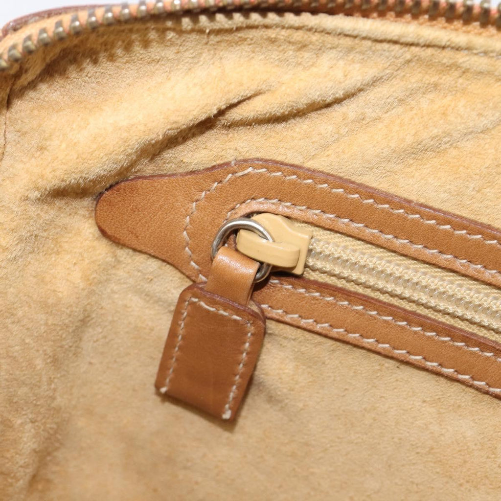 PRADA Hand Bag Leather Brown Gold Tone Auth bs37098