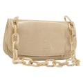 PRADA Chain Shoulder Bag Leather Beige Auth bs37117