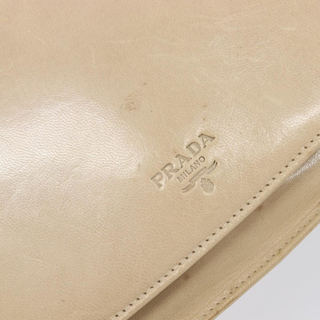 PRADA Chain Shoulder Bag Leather Beige Auth bs37117