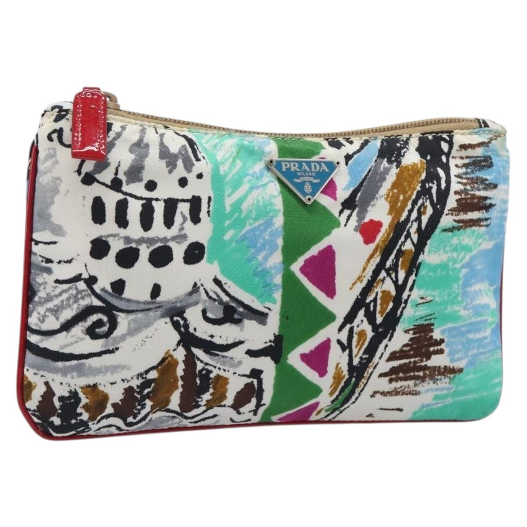 PRADA Pouch Nylon Multicolor Silver Auth bs37253A