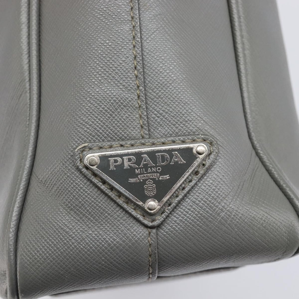 PRADA Business Bag Saffiano leather Gray Silver Auth bs37335A
