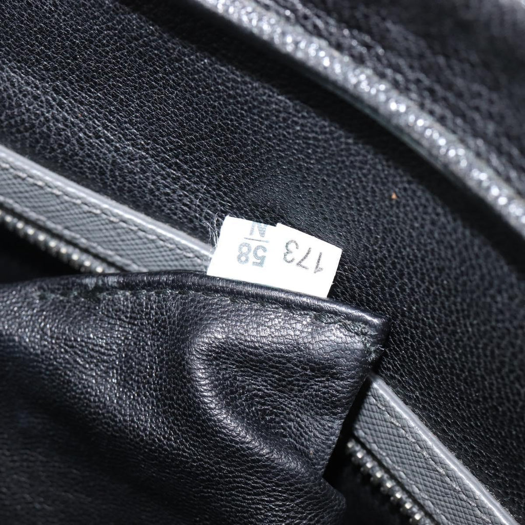 PRADA Business Bag Saffiano leather Gray Silver Auth bs37335A