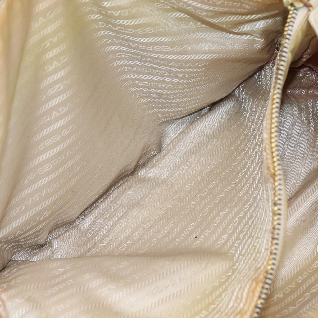 PRADA Chain Tote Bag Leather Beige Gold Auth bs37400