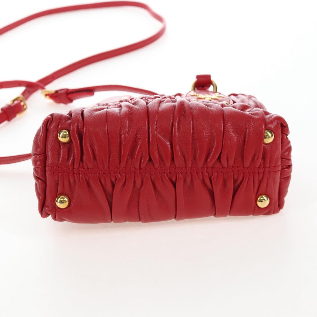 PRADA Hand Bag Leather 2way Red Gold Auth bs37504V