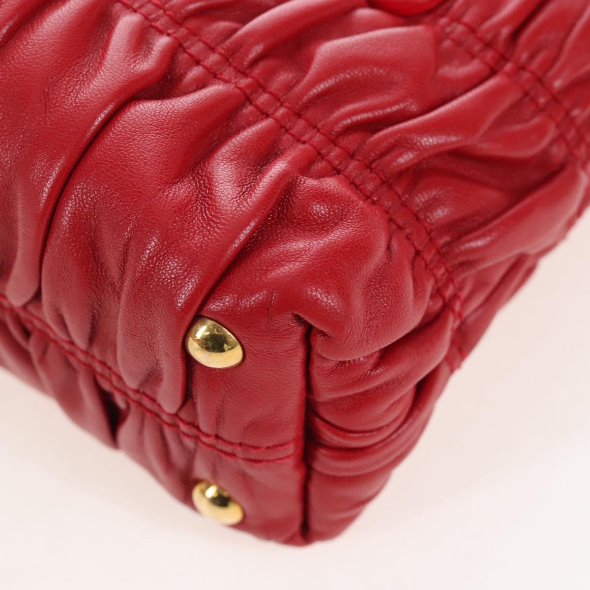 PRADA Hand Bag Leather 2way Red Gold Auth bs37504V