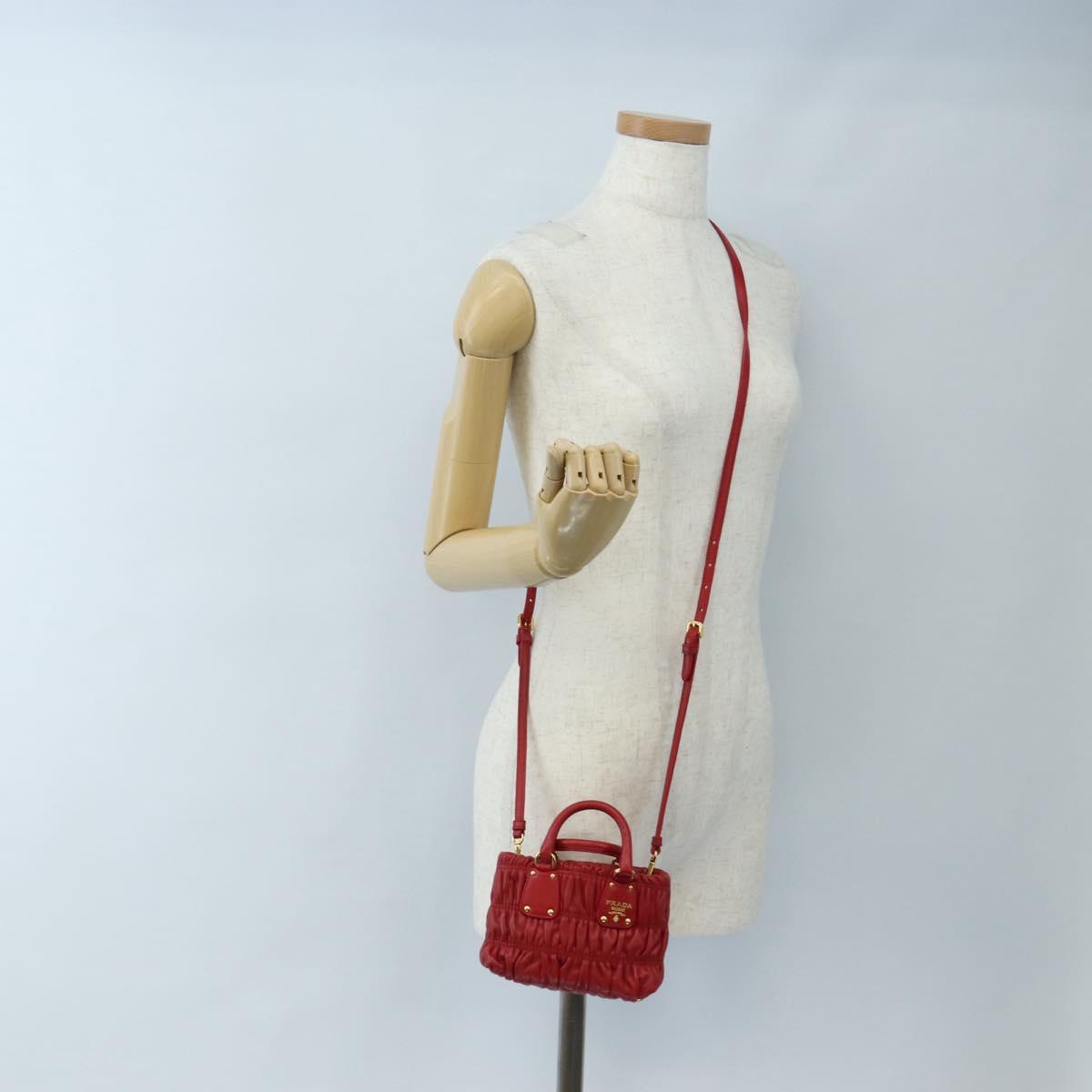 PRADA Hand Bag Leather 2way Red Gold Auth bs37504V