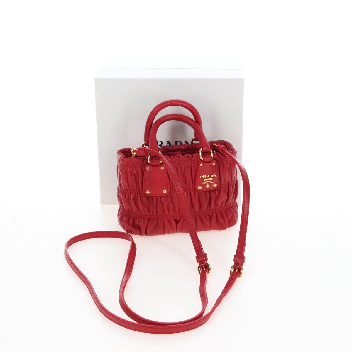 PRADA Hand Bag Leather 2way Red Gold Auth bs37504V