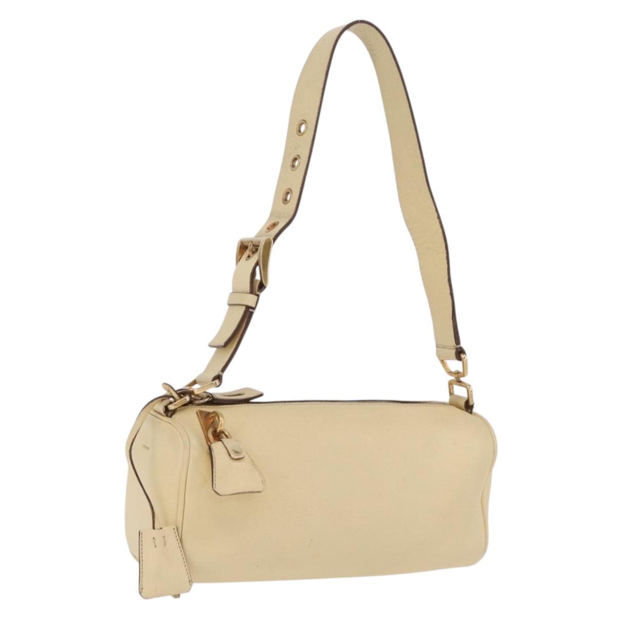 PRADA Shoulder Bag Leather Ivory Gold Auth bs37534