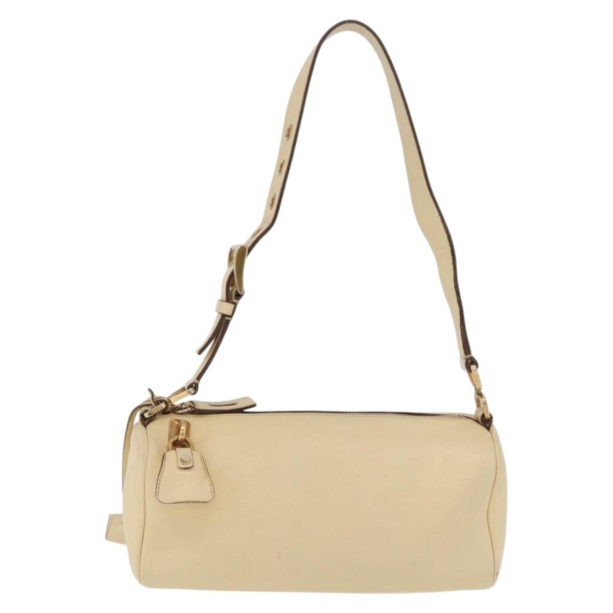 PRADA Shoulder Bag Leather Ivory Gold Auth bs37534