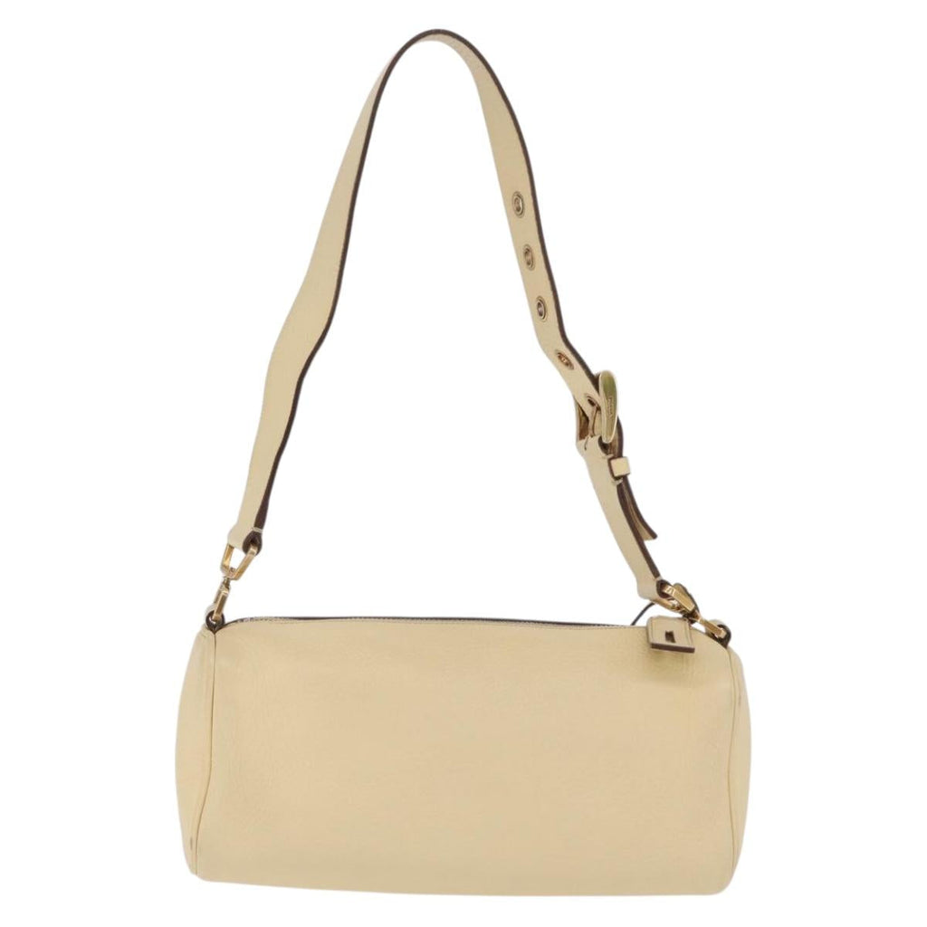 PRADA Shoulder Bag Leather Ivory Gold Auth bs37534
