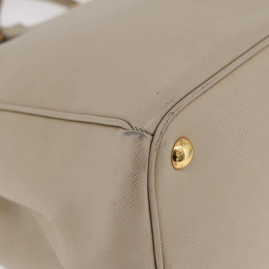PRADA Hand Bag Saffiano Beige Gold Auth bs37538