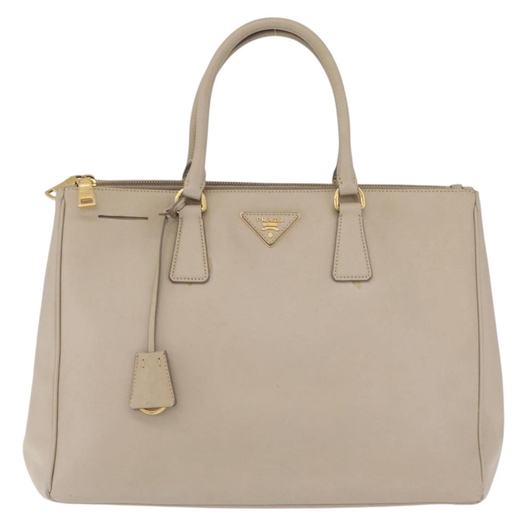 PRADA Hand Bag Saffiano Beige Gold Auth bs37538
