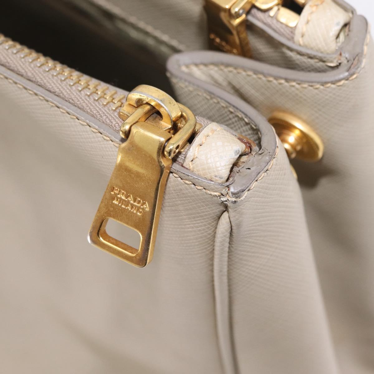 PRADA Hand Bag Saffiano Beige Gold Auth bs37538