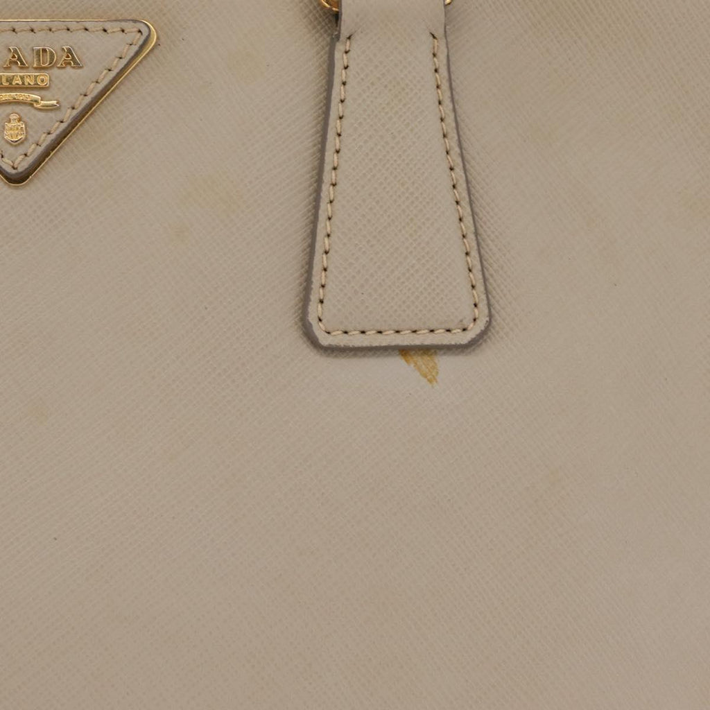 PRADA Hand Bag Saffiano Beige Gold Auth bs37538