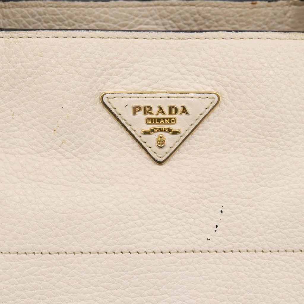 PRADA Tote Bag Leather White Gold Auth bs37576