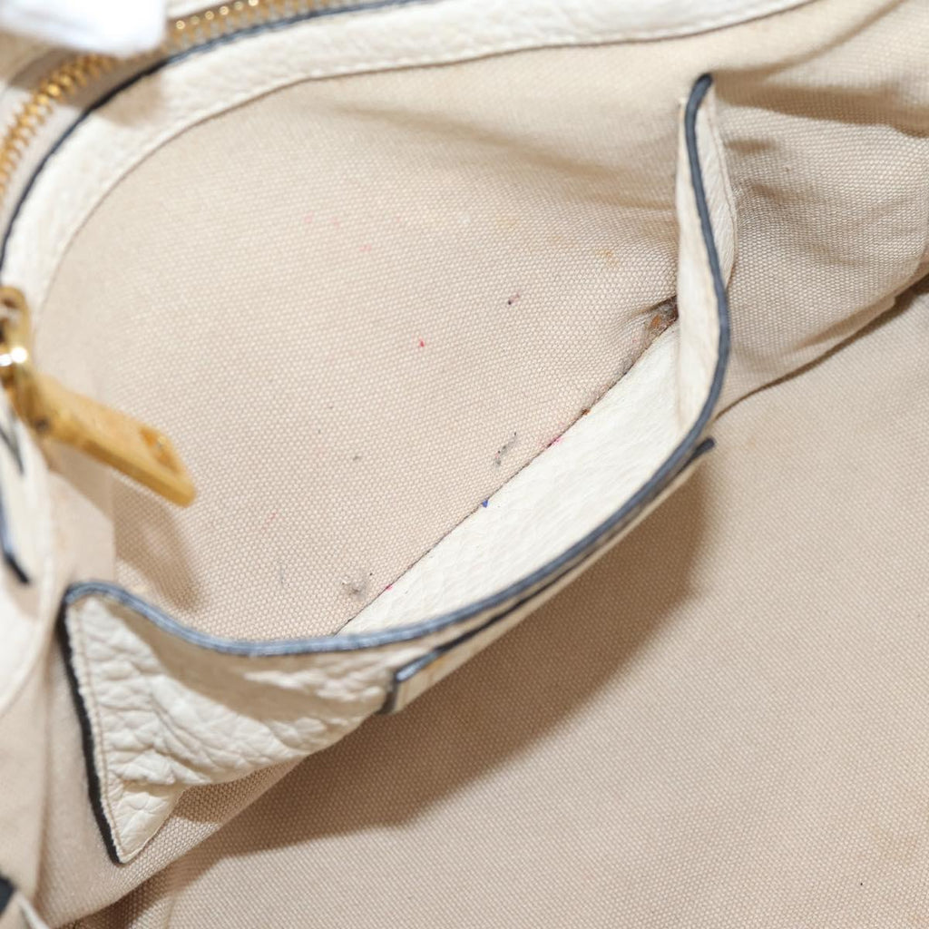 PRADA Tote Bag Leather White Gold Auth bs37576