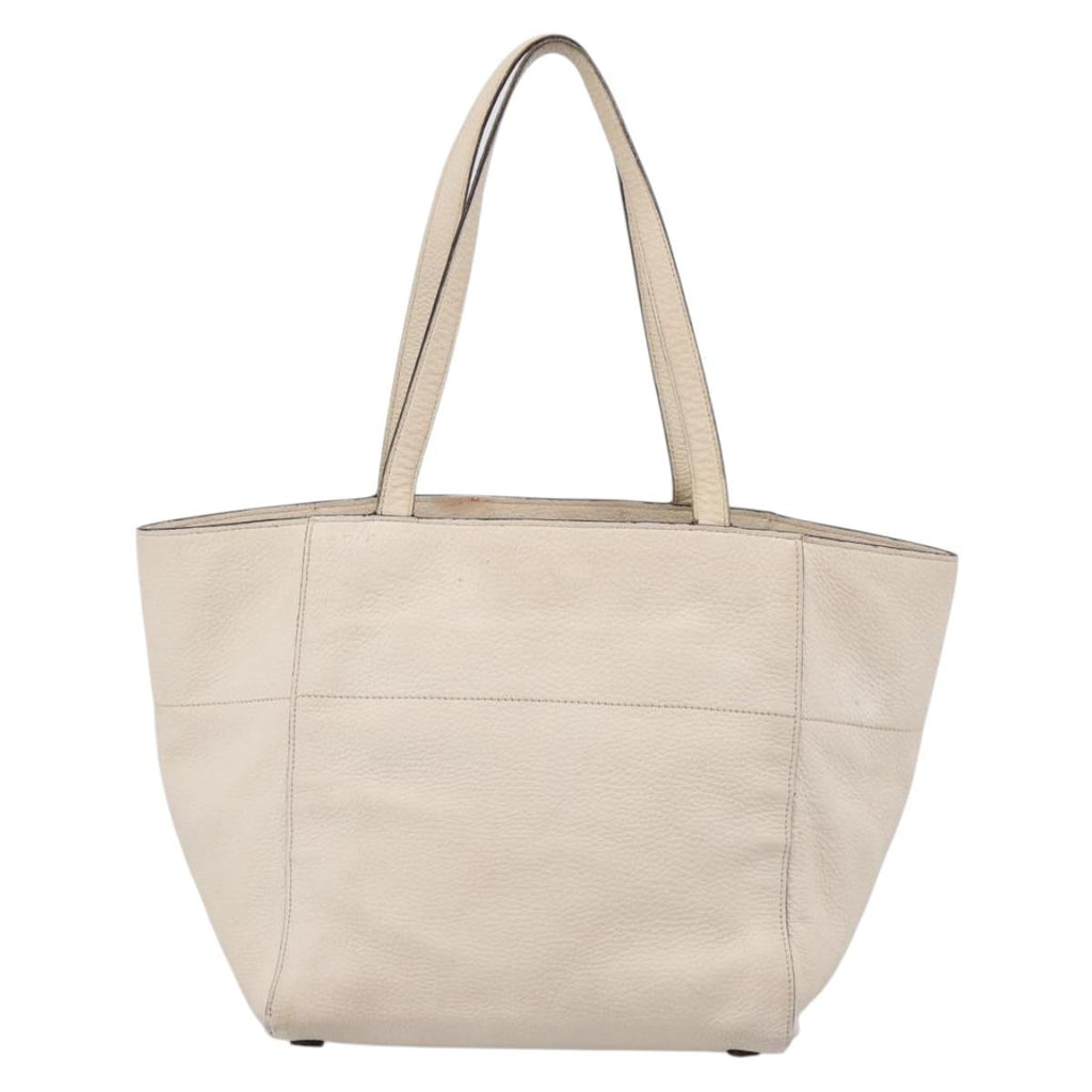 PRADA Tote Bag Leather White Gold Auth bs37576