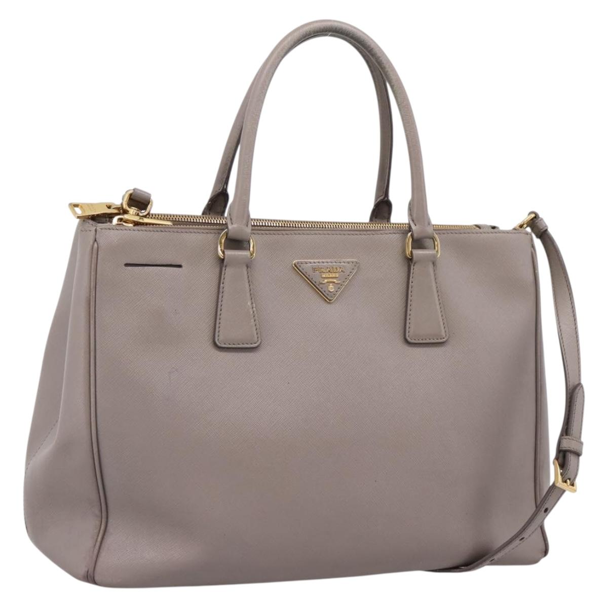 PRADA Hand Bag Saffiano leather 2way Gray Gold Auth bs37671