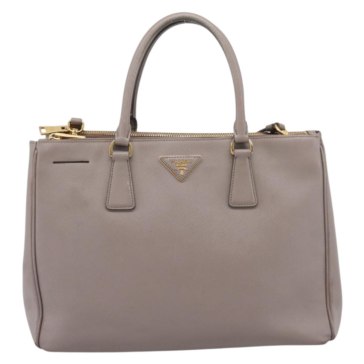 PRADA Hand Bag Saffiano leather 2way Gray Gold Auth bs37671