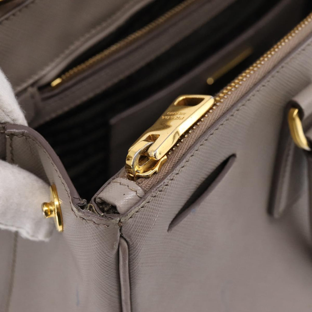 PRADA Hand Bag Saffiano leather 2way Gray Gold Auth bs37671