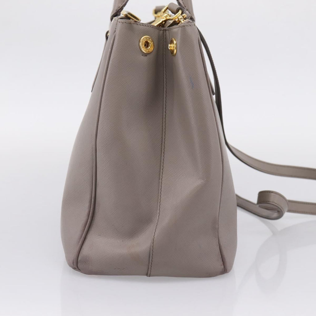 PRADA Hand Bag Saffiano leather 2way Gray Gold Auth bs37671