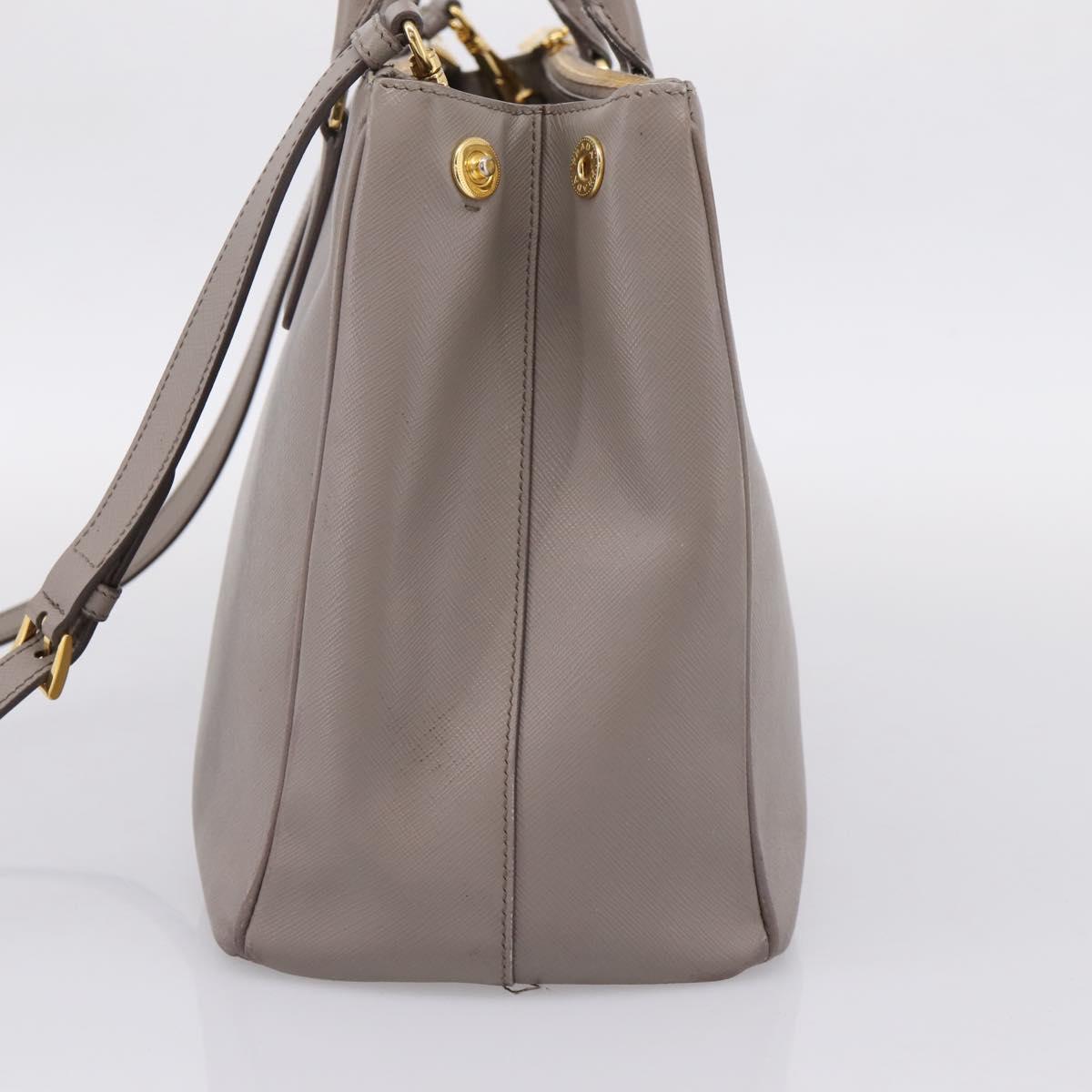 PRADA Hand Bag Saffiano leather 2way Gray Gold Auth bs37671