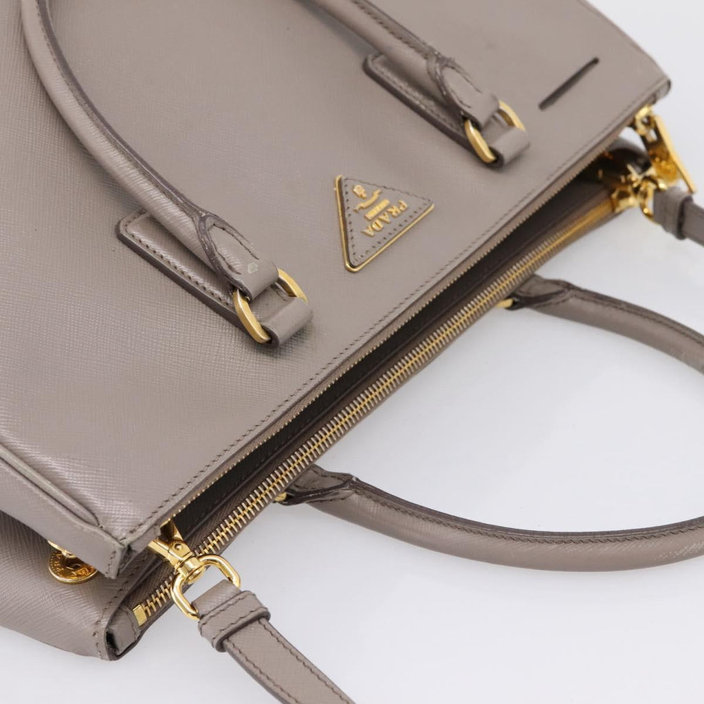 PRADA Hand Bag Saffiano leather 2way Gray Gold Auth bs37671
