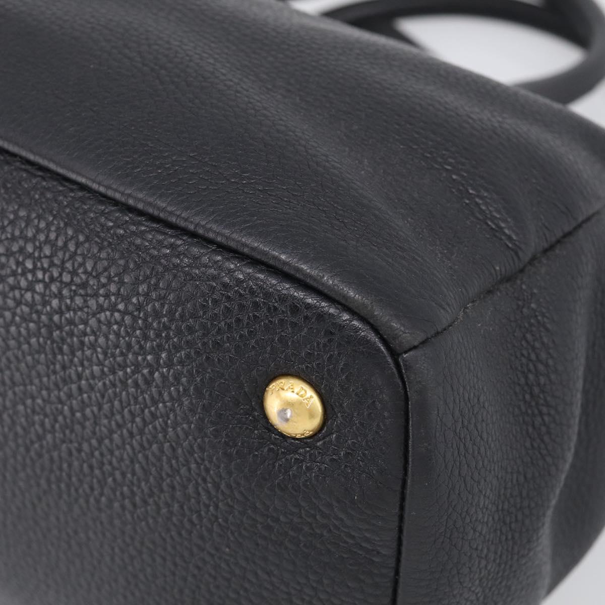 PRADA Hand Bag Leather Black Gold Tone Auth bs37863
