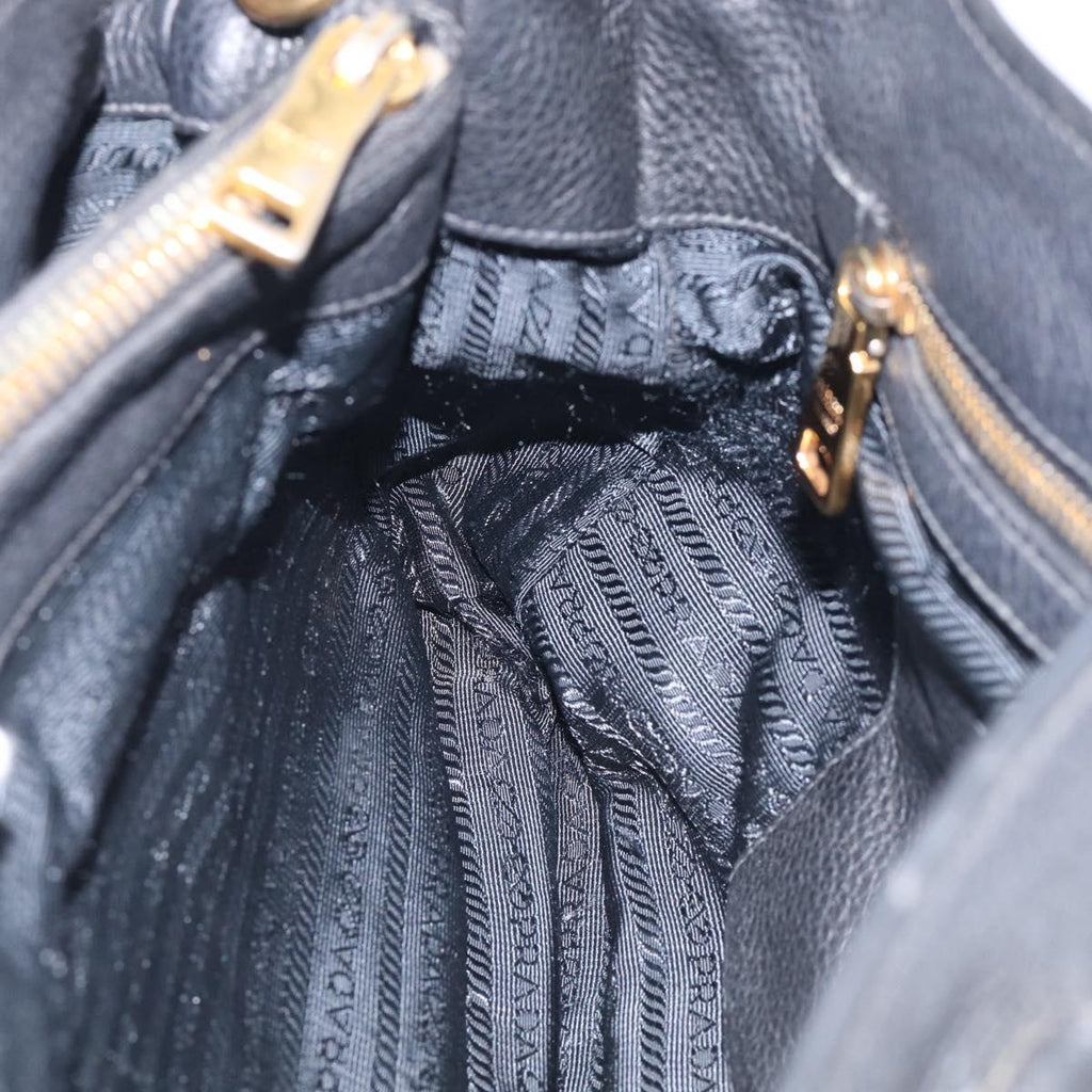 PRADA Hand Bag Leather Black Gold Tone Auth bs37863