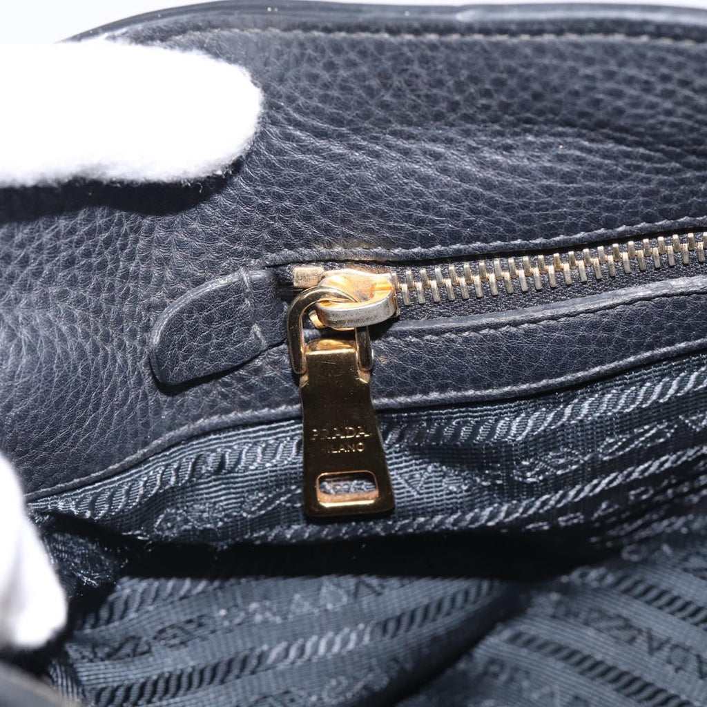 PRADA Hand Bag Leather Black Gold Tone Auth bs37863