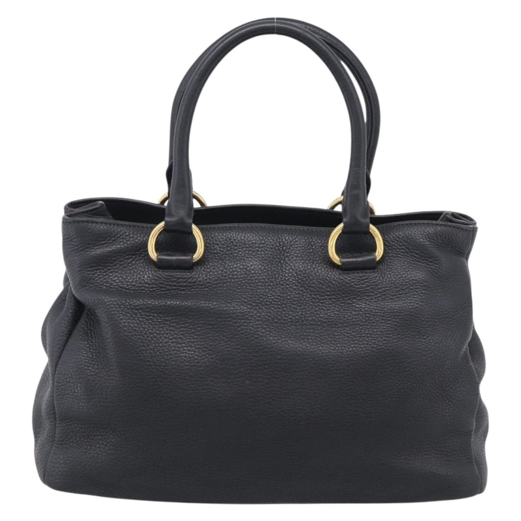 PRADA Hand Bag Leather Black Gold Tone Auth bs37863