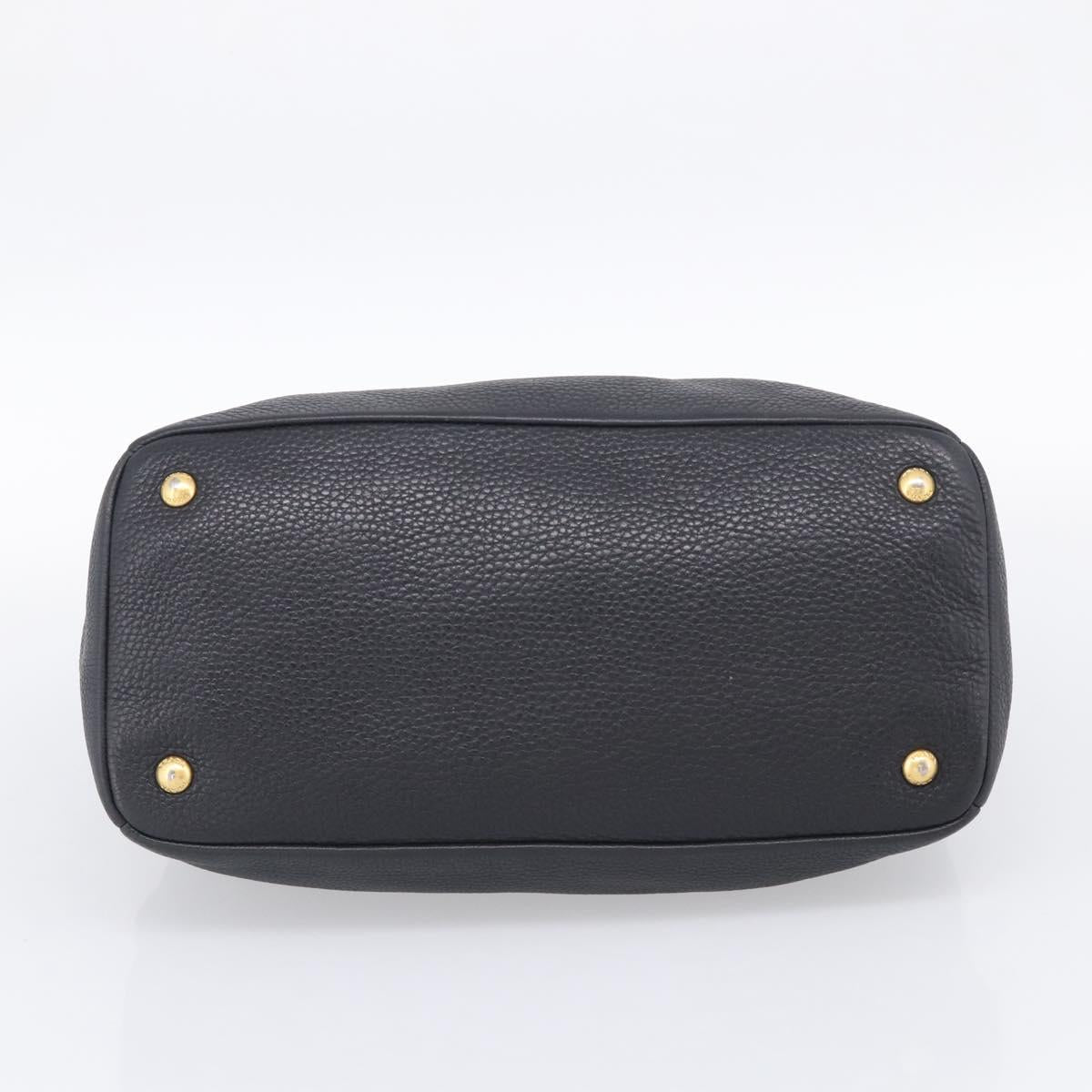 PRADA Hand Bag Leather Black Gold Tone Auth bs37863