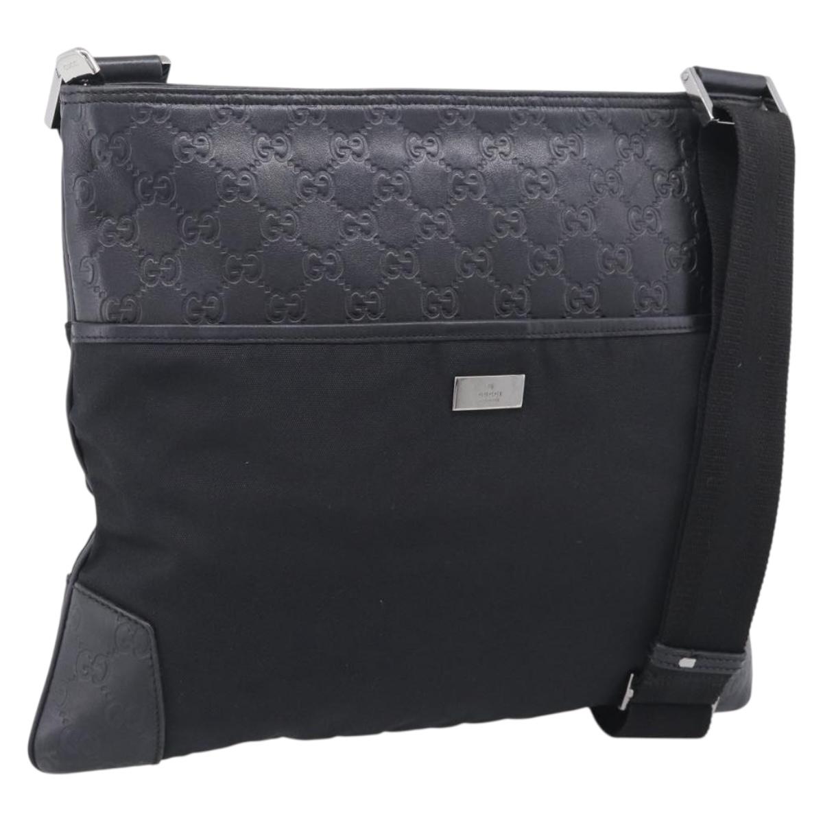 GUCCI GuccissimaGG Shoulder Bag Leather Black Silver 161822 Auth bs37902