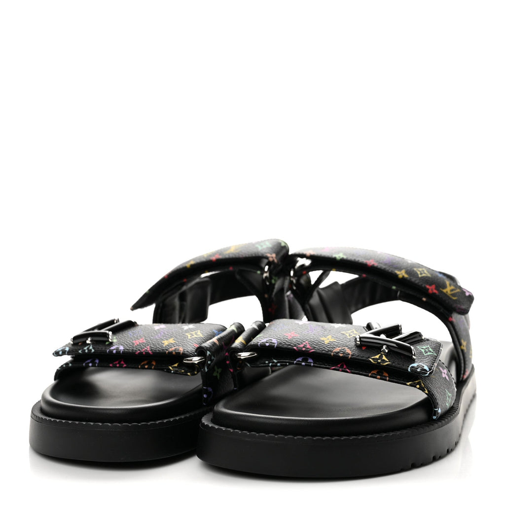 LV X TM Monogram Multicolor Sunset Flat Sandals 40 Black