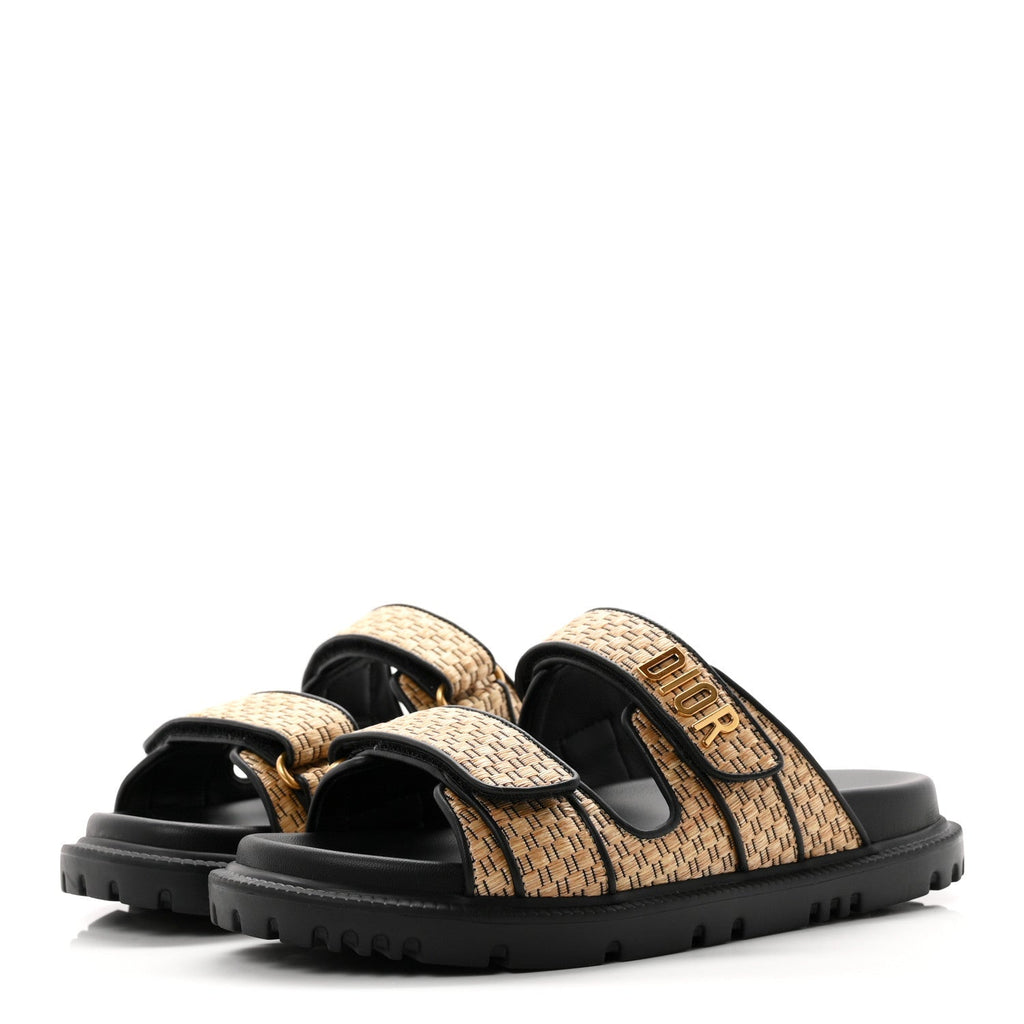 Raffia Dioract 10mm Slide Sandals 36.5 Straw Black