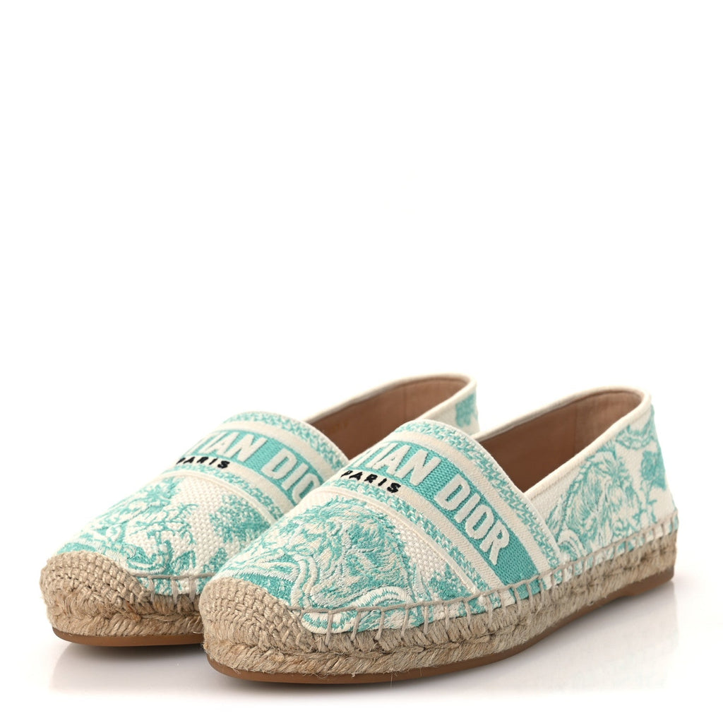 Embroidered Toile De Jouy Granville Espadrille 38.5 Aquamarine