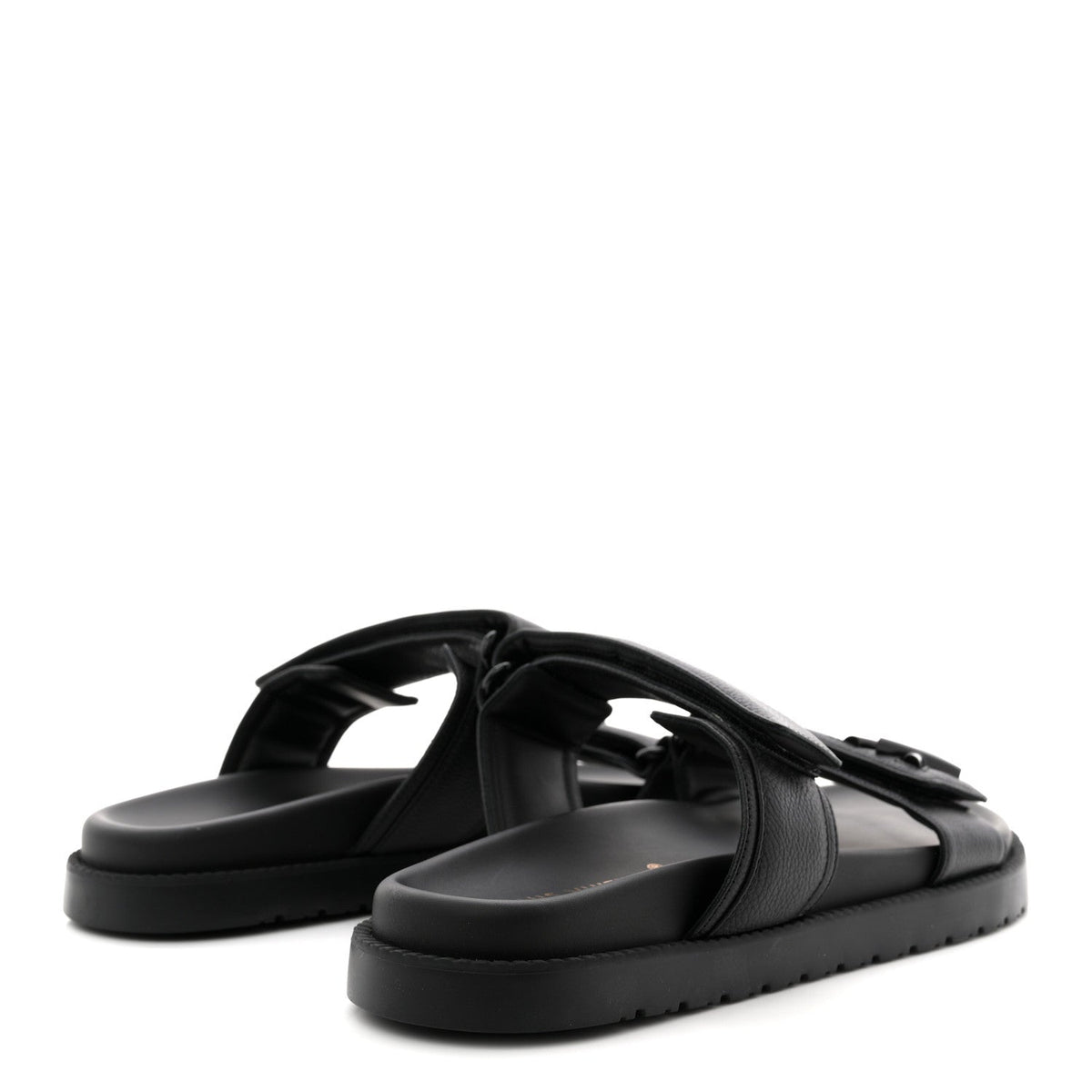 Grained Calfskin Sunset Comfort Flat Sandals 41 Black