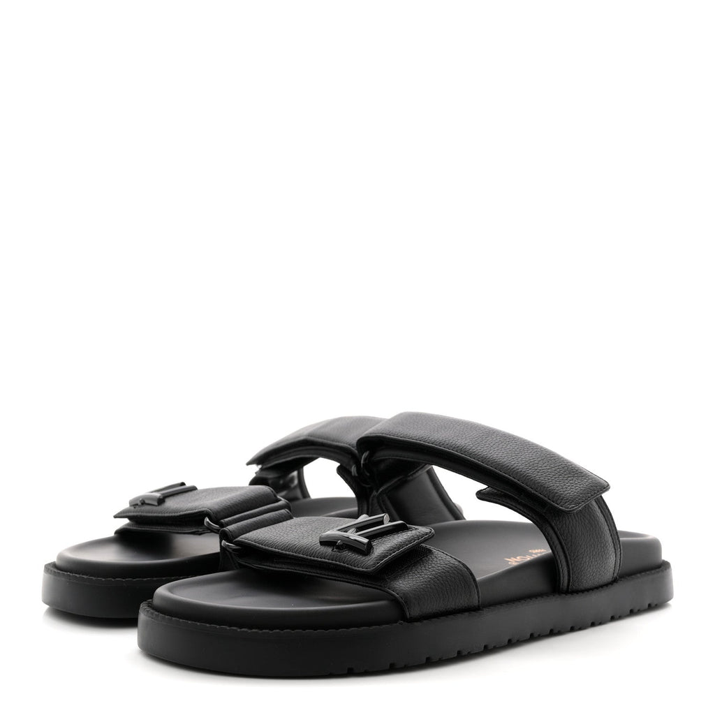 Grained Calfskin Sunset Comfort Flat Sandals 41 Black