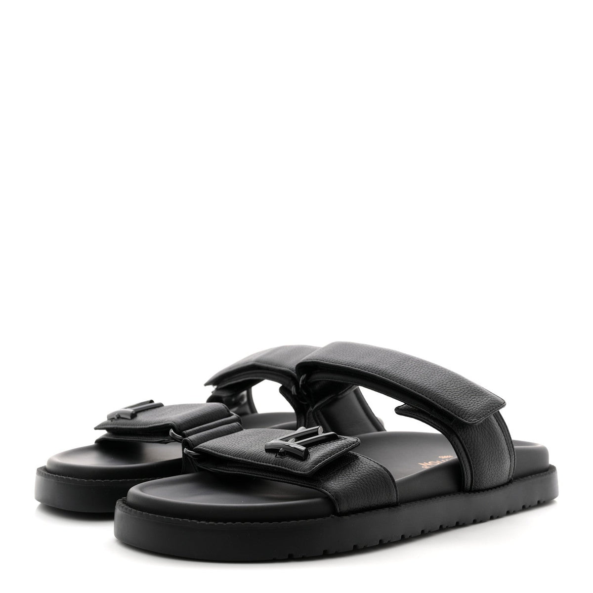 Grained Calfskin Sunset Comfort Flat Sandals 41 Black