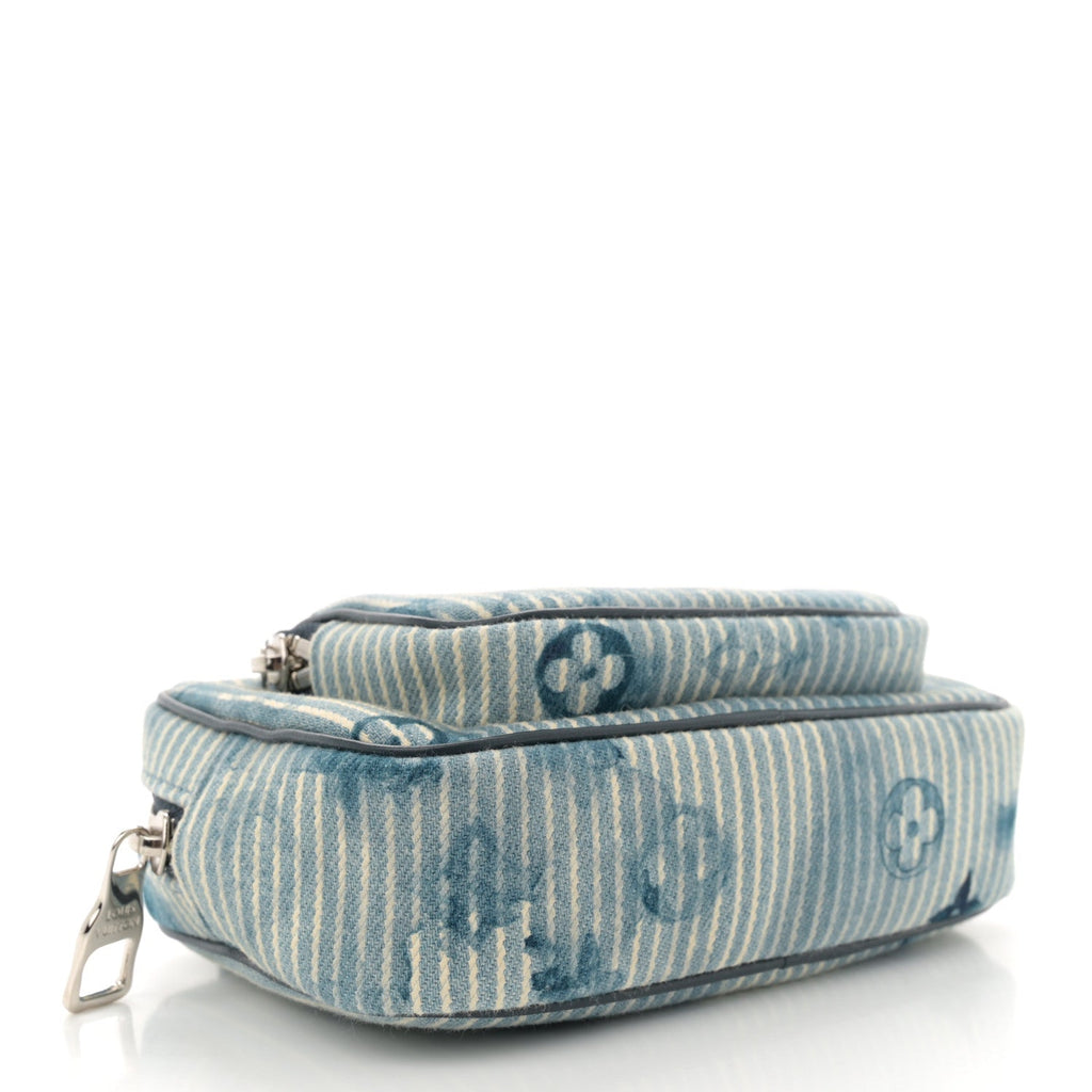 Hickory Stripes Denim Monogram Watercolor Outdoor Pouch Blue