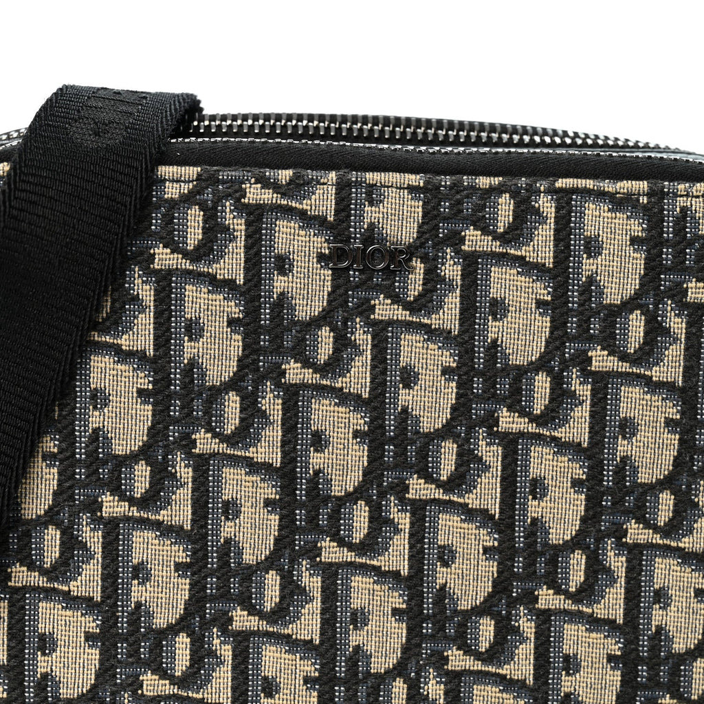 Oblique Zipped With Strap Pouch Blue Beige