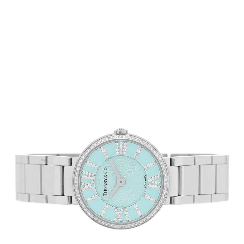 Stainless Steel Diamond Bezel 24mm Atlas 2-Hand Quartz Watch Ice Blue