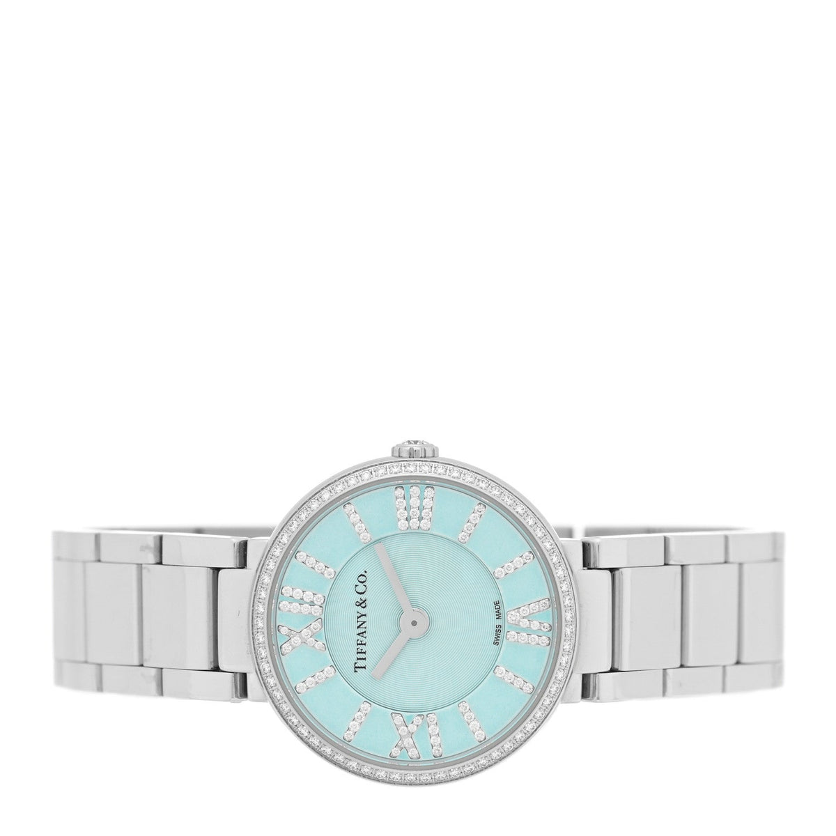 Stainless Steel Diamond Bezel 24mm Atlas 2-Hand Quartz Watch Ice Blue