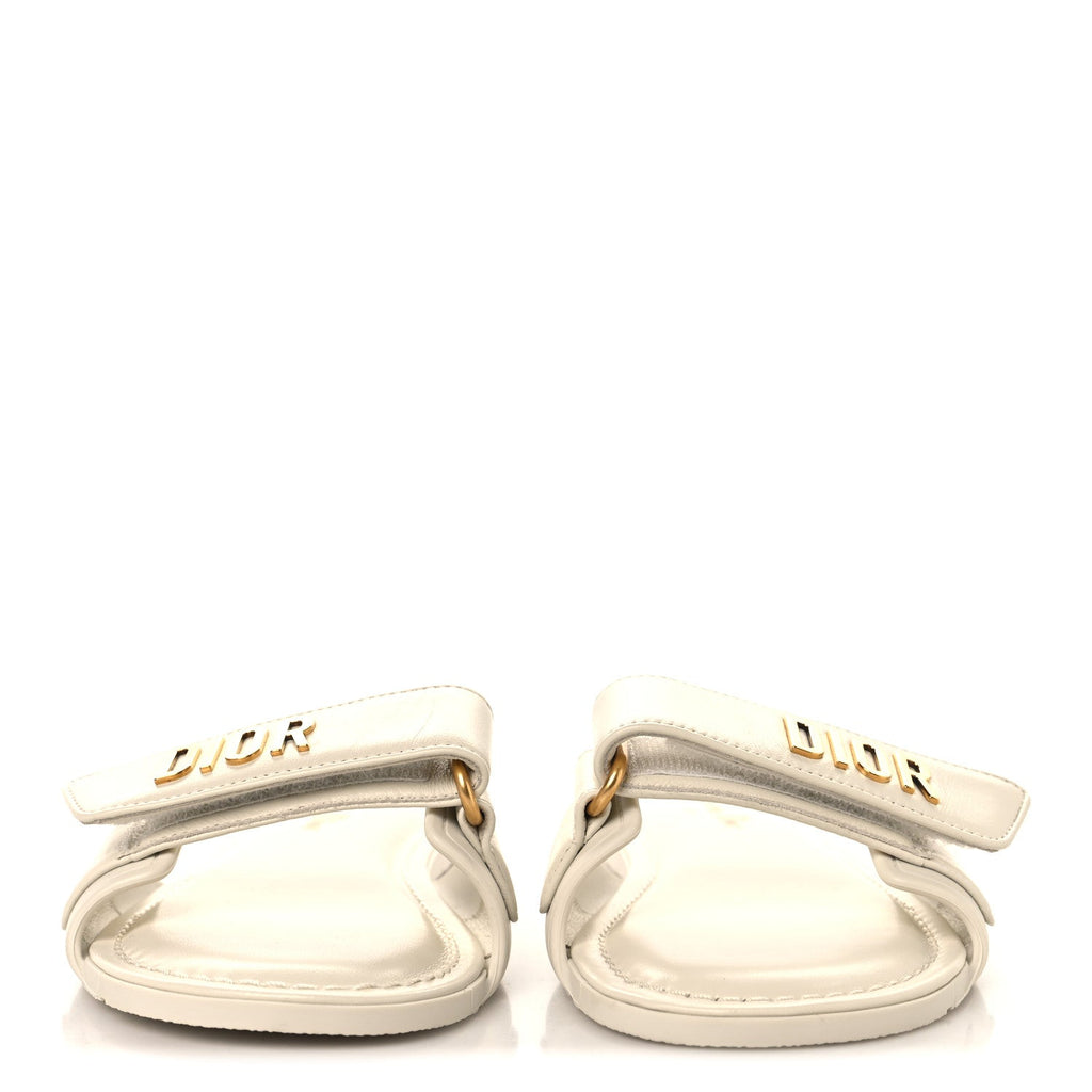 Lambskin Rubber Dioriviera Dioract Flat Slide Sandals 35 White