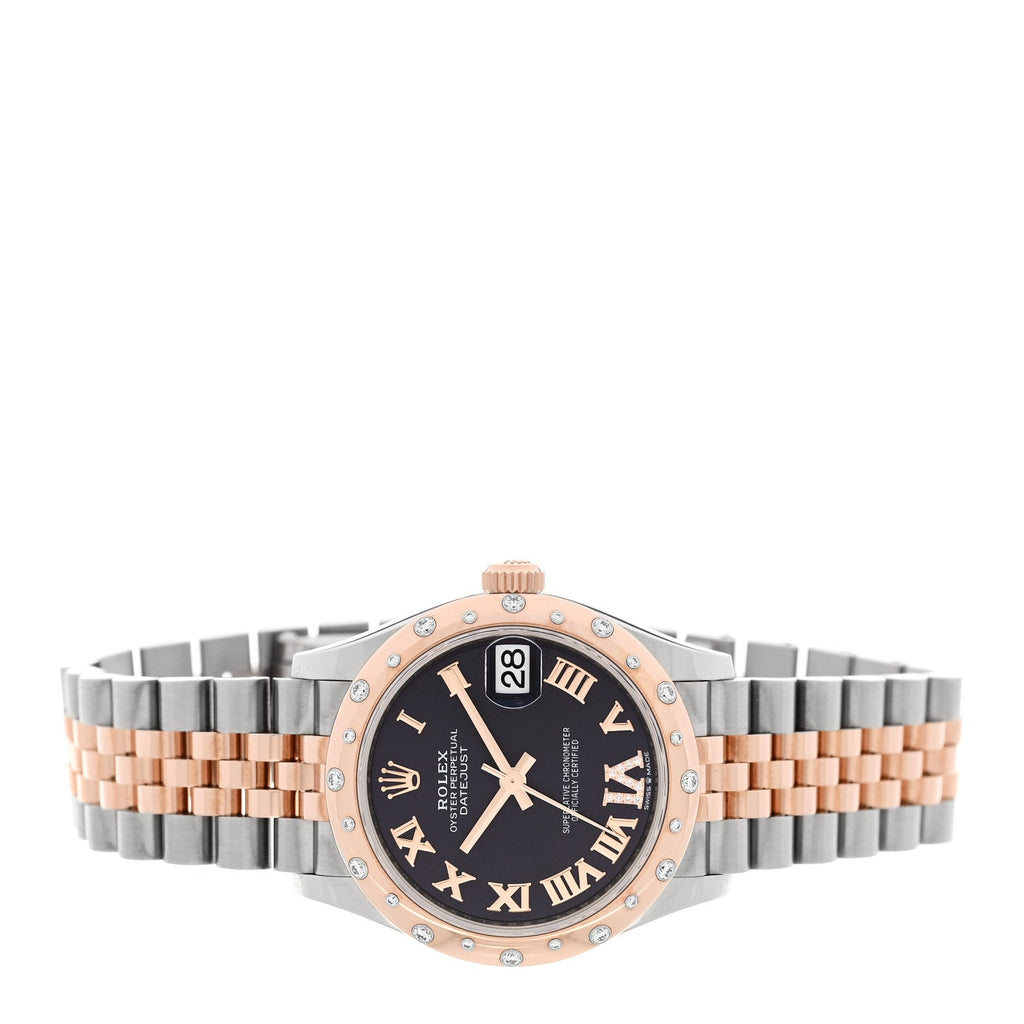 Stainless Steel 18K Everose Gold Diamond 31mm Oyster Perpetual Datejust Watch Black Roman 278341RBR