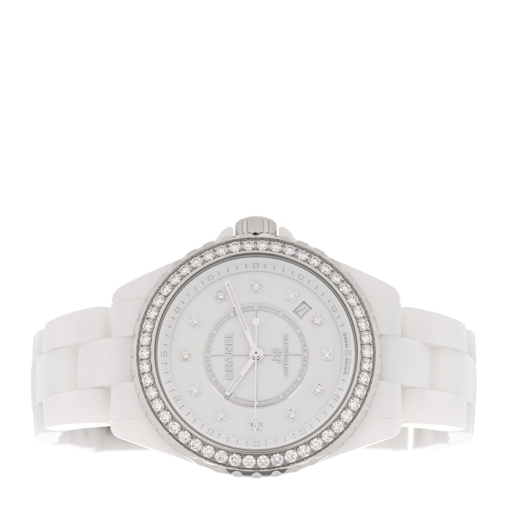 Stainless Steel Ceramic Diamond Bezel 38mm J12 Automatic Watch White