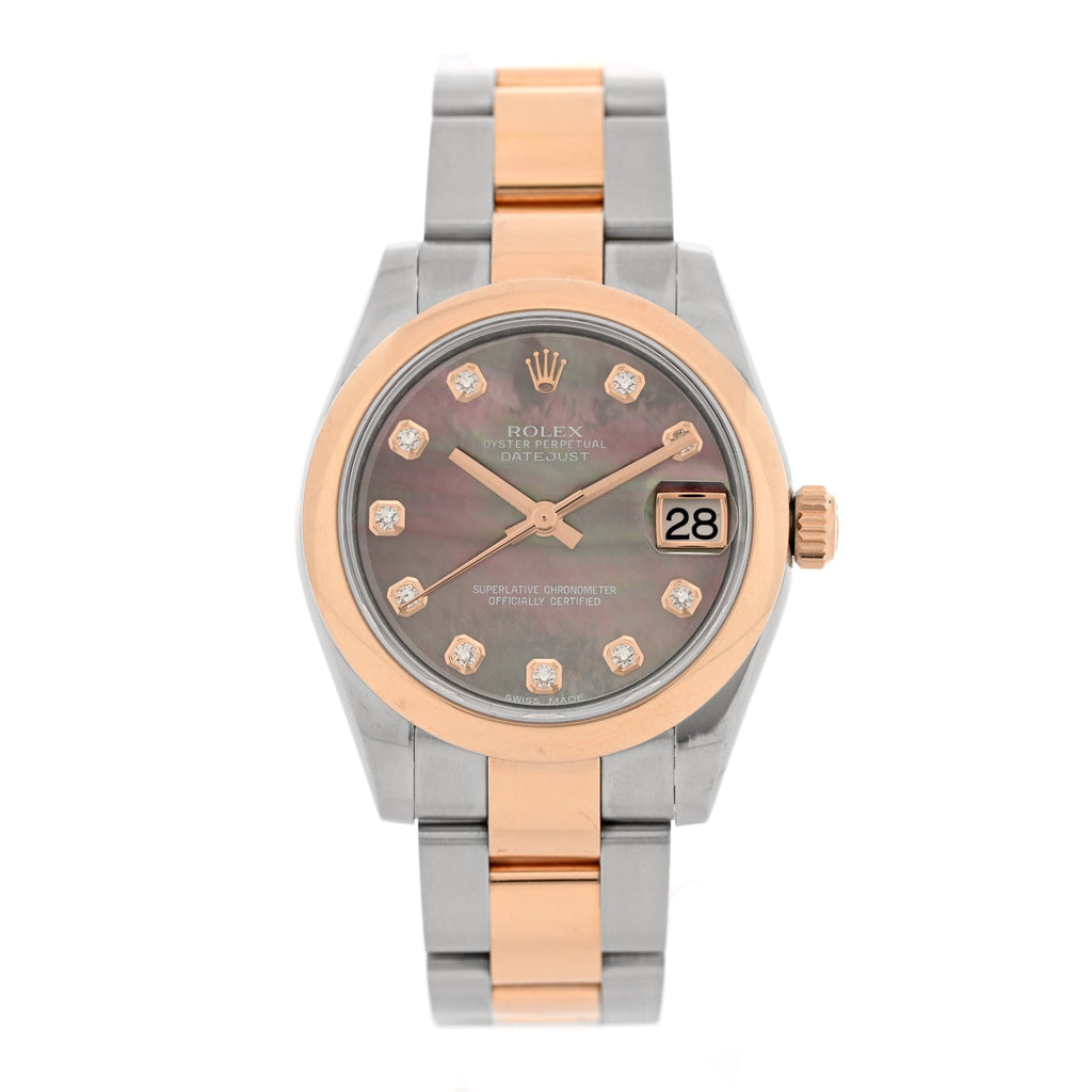 Stainless Steel 18K Everose Gold Diamond Black Mother of Pearl 31mm Oyster Perpetual Datejust Watch 178241