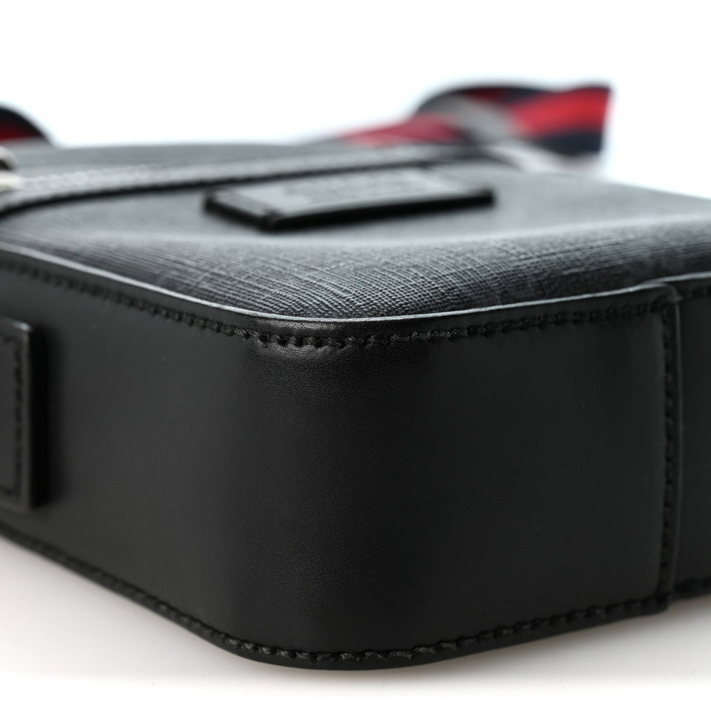 GG Supreme Monogram Appia Calfskin Web Small Camera Messenger Bag Black Grey