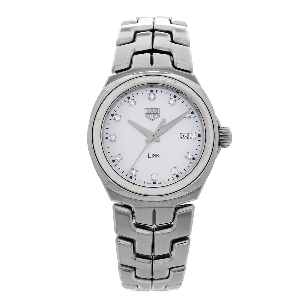 Stainless Steel Diamond Mother of Pearl 32mm Link Quartz Watch WBC1312